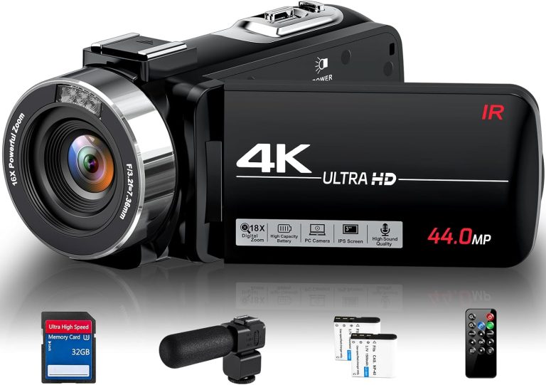 4K Video Camera Camcorder 42MP YouTube Vlogging Camera 18X Digital Zoom Webcam 3.0 Inch 270 Degree Rotation Screen Camcorders with 32G SD Card and 2 Batteries Recording While Charging