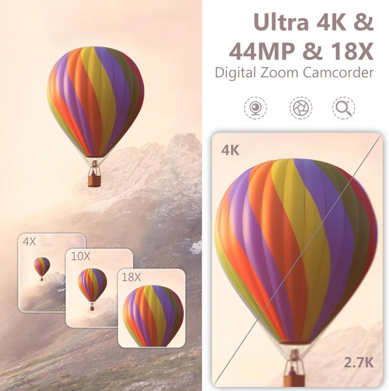 4K Video Camera Camcorder 42MP YouTube Vlogging Camera 18X Digital Zoom Webcam 3.0 Inch 270 Degree Rotation Screen Camcorders with 32G SD Card and 2 Batteries Recording While Charging