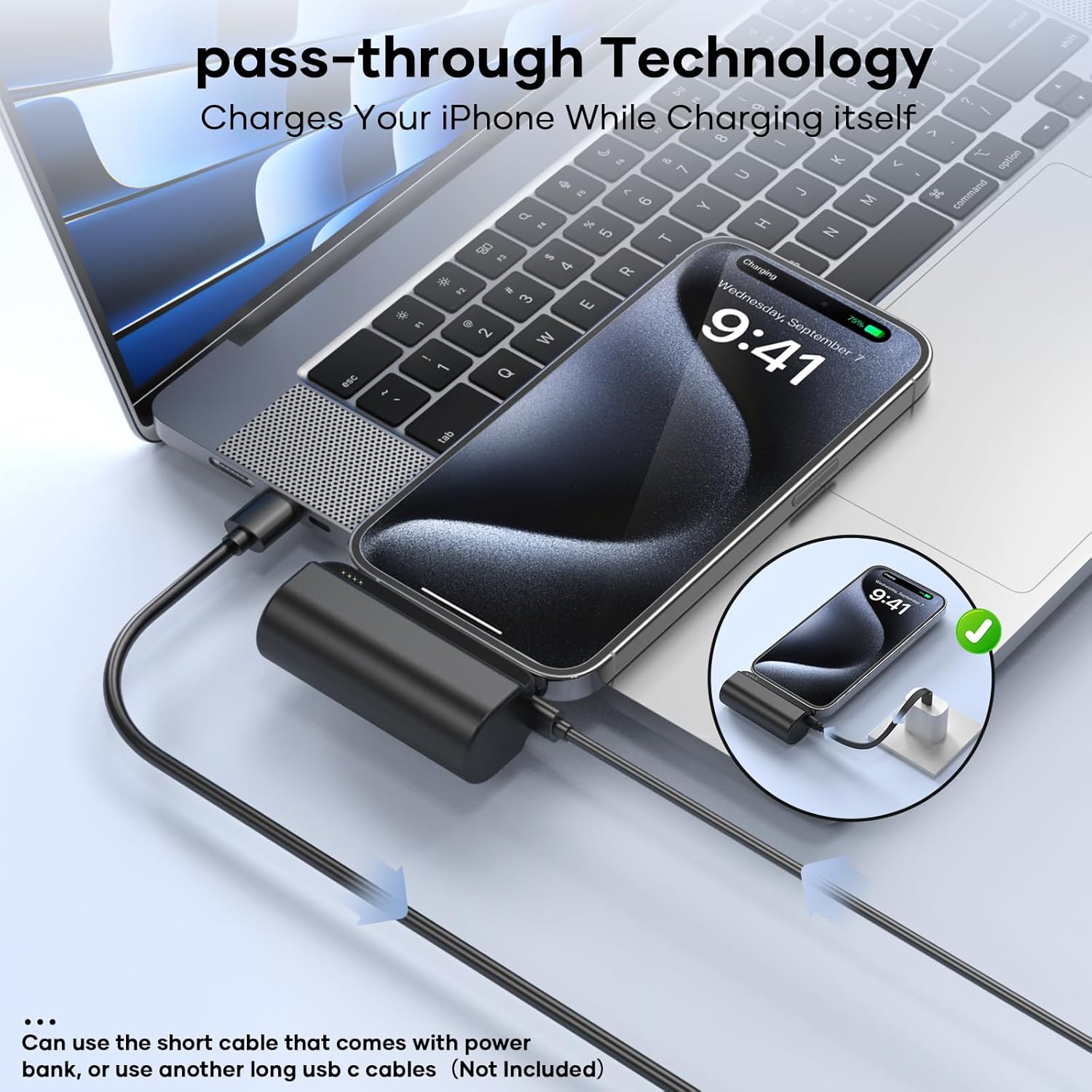 5000mAh Mini Portable Charger Power Bank Compatible with iPhone 14/13/12/11/XR/XS/X/8/7/6, MFi Certified Ultra-Compact 20W PD Fast Charging Small Cute Battery Pack(Black) - Image 6