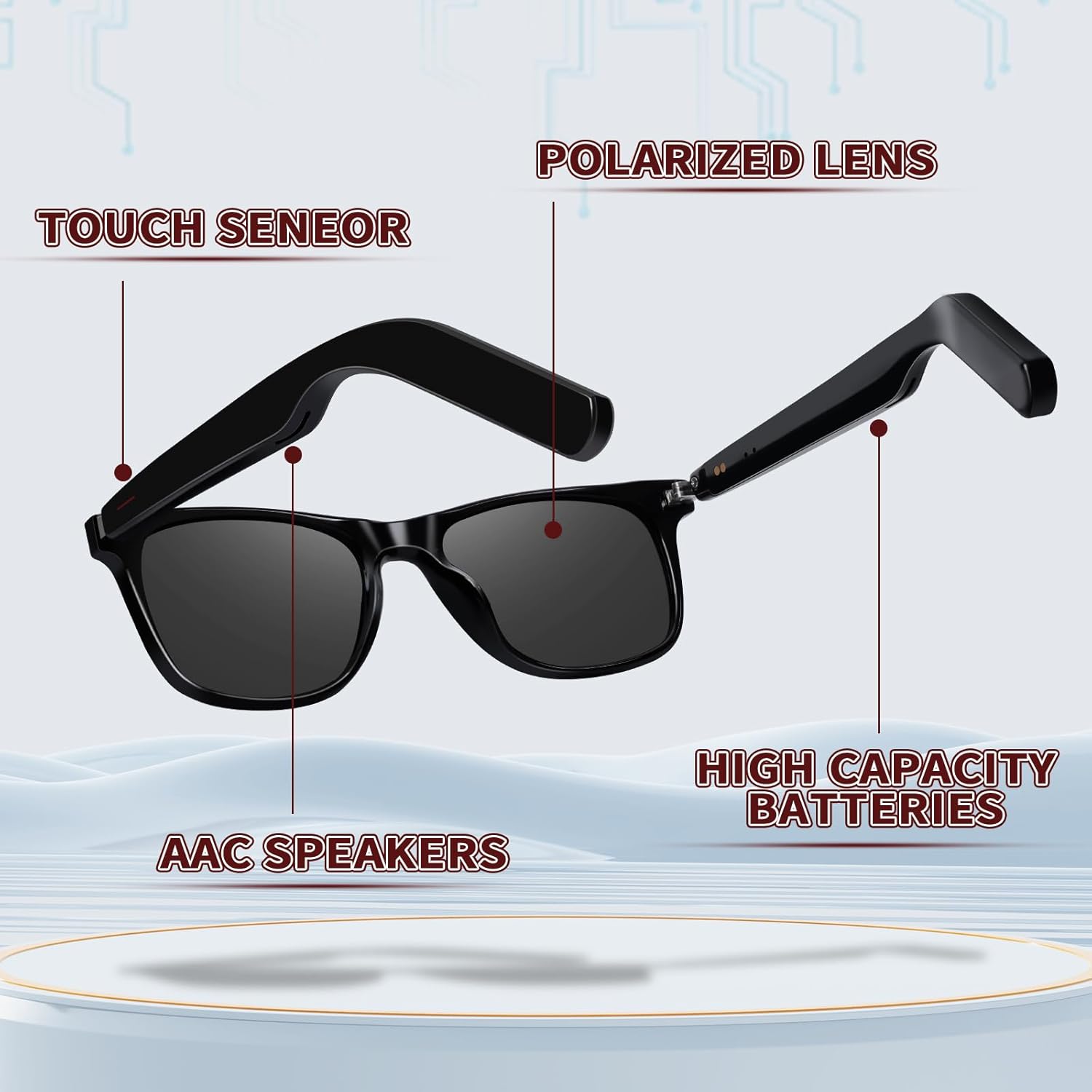 Polarized Smart Glasses for Men Women with AAC Speaker Open Ear Music Touch Control Remote Photo Hand-free Calling, Unisex Audio Intelligent Bluetooth 5.0 Sunglasses, Great Gift for Friends - Image 5